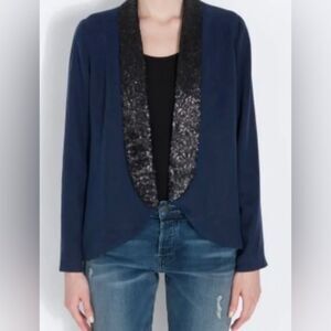Beyond Vintage Women’s sequin blazer suit jacket navy black size small - NWT!